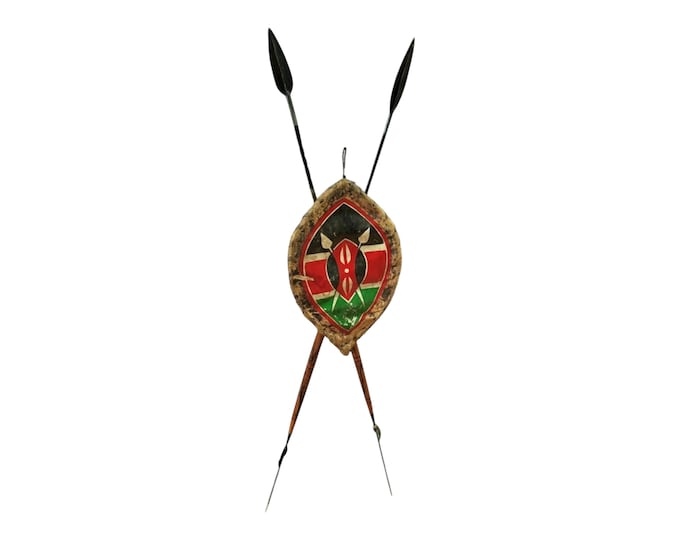 Defend with Pride: Maasai Warrior Bundle (2 Spears & Shield) a Maasai shield and 2 iron spears