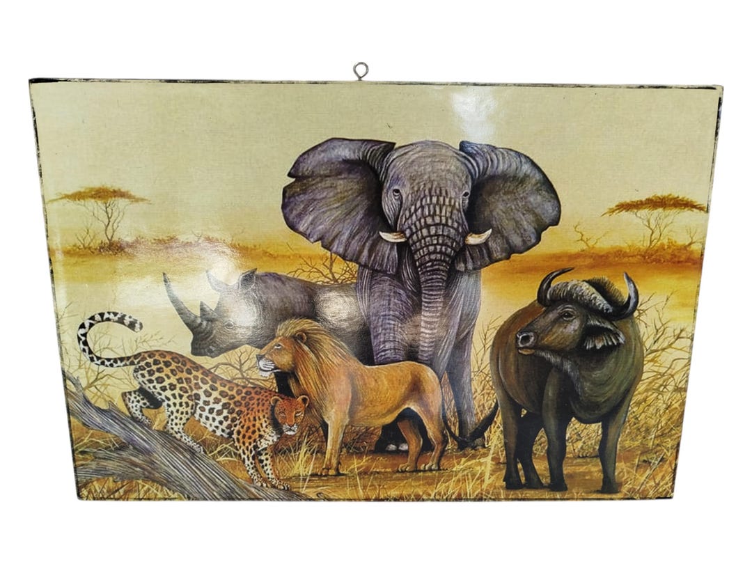 シルクスクリーン　「アメリカ　ビッグ５」動物画 額装済み African Big Five Wall Art: Grand Safari Animal Portrait - Etsy Israel