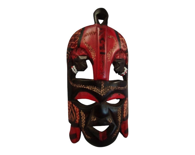 On sale! Hand-Carved Wooden African Mask with Red & Black Accents and Figures - Cultural Art Decor |Traditional Decor|home Decor