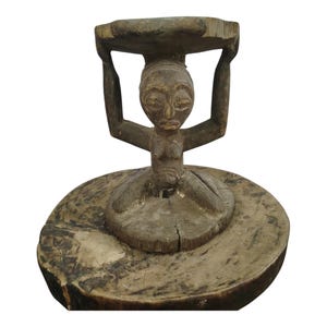 IM VERKAUF!!  Alter afrikanischer geschnitzter hölzerner Karyatidenhocker aus der Demokratischen Republik Kongo Wohnkultur Afrikanische Kunst Wandkunst
