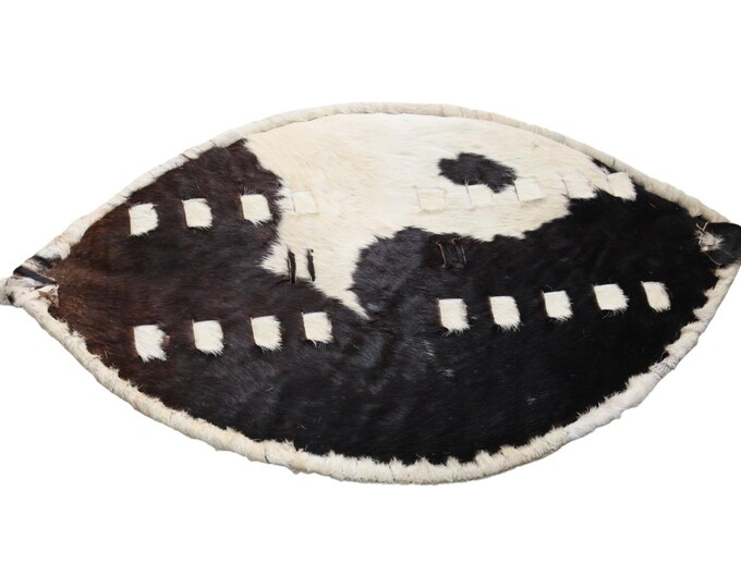 Zulu/Nguni Hair-on-Hide Shield | Natural Black & White Tribal Wall Art | Cowhide Decorative Shield