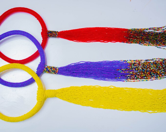 Wholesale Set of 3 Beaded Red  Yellow Blue Tassel African Necklace | Maasai Traditional | Gift for Her