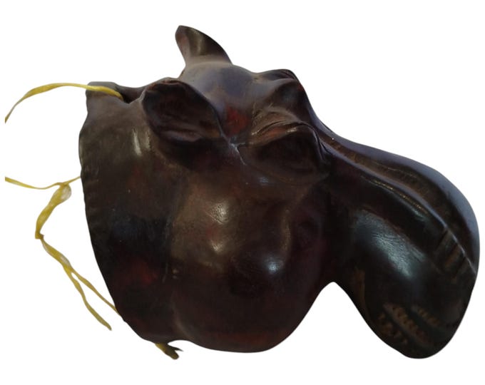 Hand-Carved Wooden Hippopotamus Mask - Unique African Art Decor |Traditional Decor|home Decor