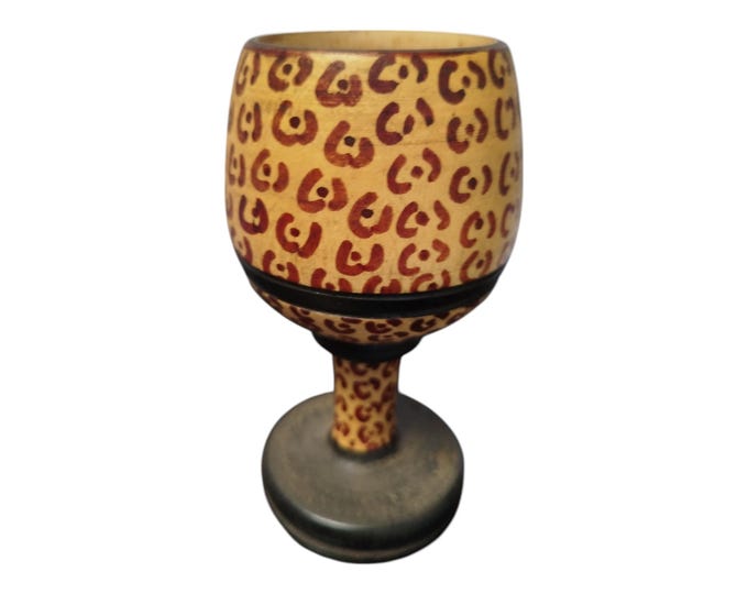 On sale !!   Unique Hand-Painted Wooden Goblet with Leopard Print Design |Traditional Decor| Home Decor
