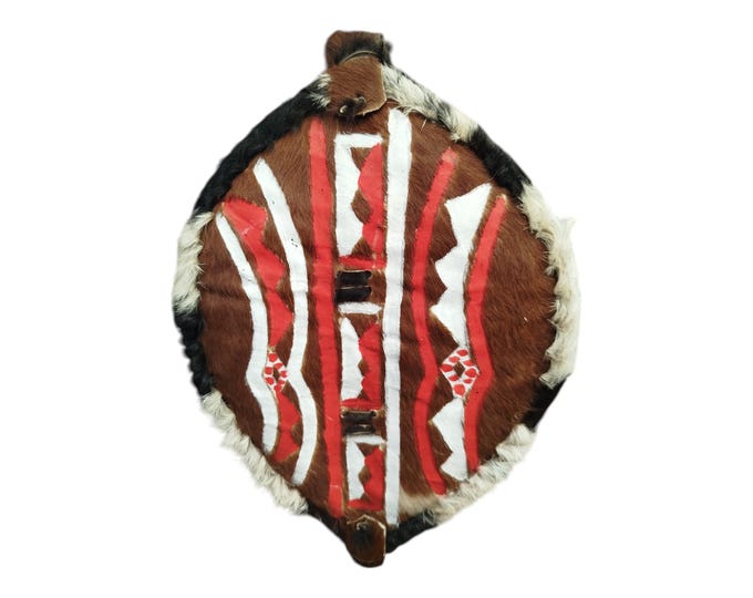 A hand Painted Kenyan Brown,red and white Maasai  Shield Authentic Tribal Art Wall Decor East African Souvenir Symbol of Kenya Pride Decor