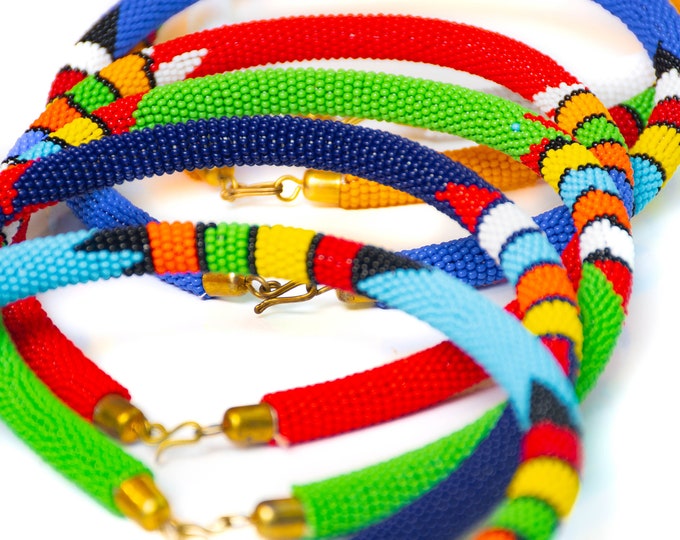 Wholesale 6 African choker Necklaces Blue Red Green White | Maasai Traditional | Gift for Her