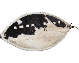 Zulu Style Shield | Natural Black & White Patchwork Hide Wall Art | Cowhide Decorative Shield