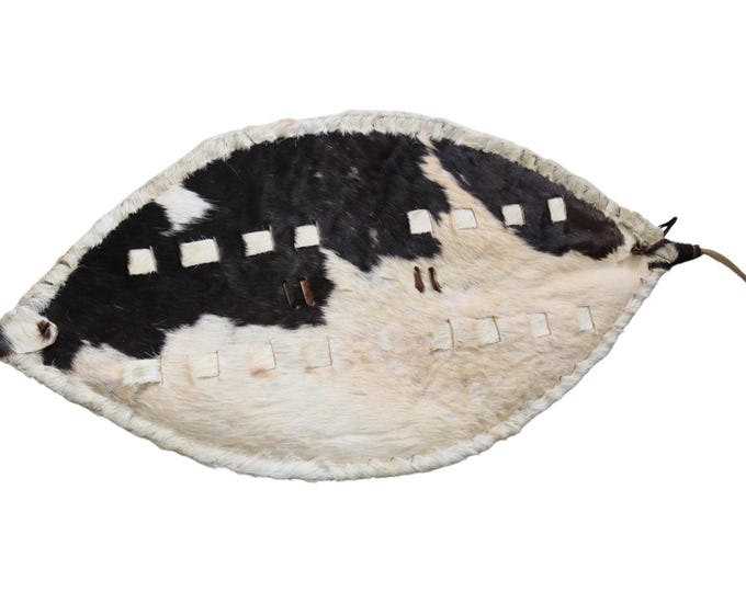 Zulu Style Shield | Natural Black & White Patchwork Hide Wall Art | Cowhide Decorative Shield