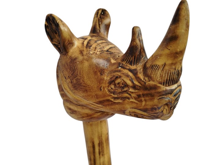 On Sale African Powerful Rhino Walking Stick (African Wildlife Art)Walking Cane | Status Stick | Pointing Stick | Maasai Stick