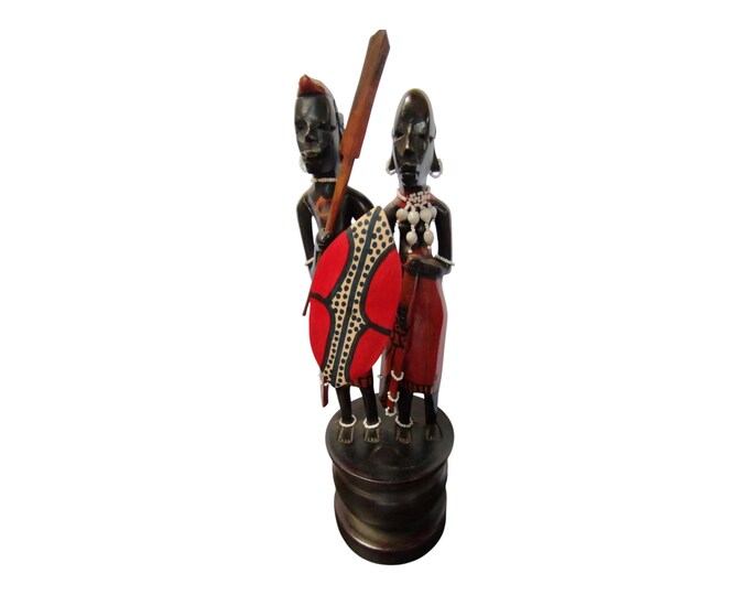 Hand-Carved Maasai Warrior and Wife Figurine (Home Decor) African Handmade Tribal Art Figurine