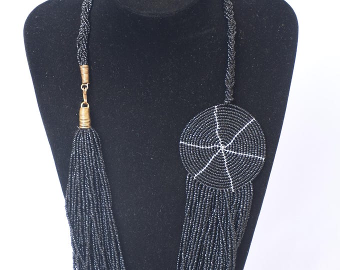 On SALE African Black Pendant Scarf Drop Beaded Multicolored Necklace | Maasai Necklace | Stylish | Gift for Her | Masai Mara