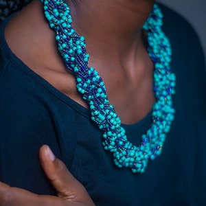 Beaded Blue Sky Blue African Necklace | Maasai Traditional | Gift for Her