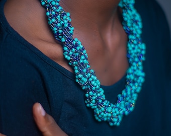 Beaded Maasai Necklace: Sky Blue African Jewelry