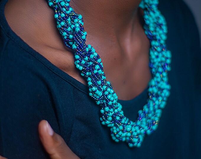 Beaded Blue Sky Blue African Necklace | Maasai Traditional | Gift for Her