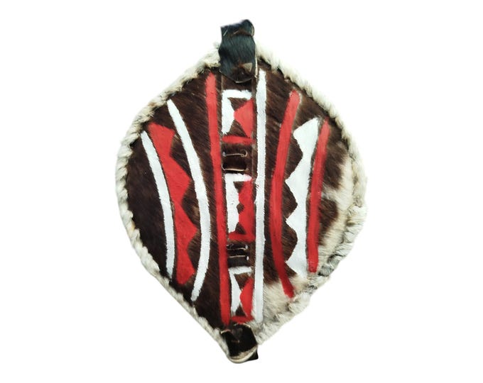 Authentic Hand Painted African Masai Shield Tribal Art Wall Decor Warrior Shield Kenya Black Red White Geometric