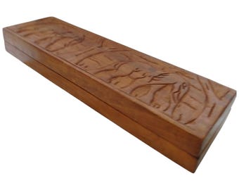 On sale!! Hand-Carved Wooden Pen Box with African Wildlife Motif - Decorative Storage|Traditional Decor| African art