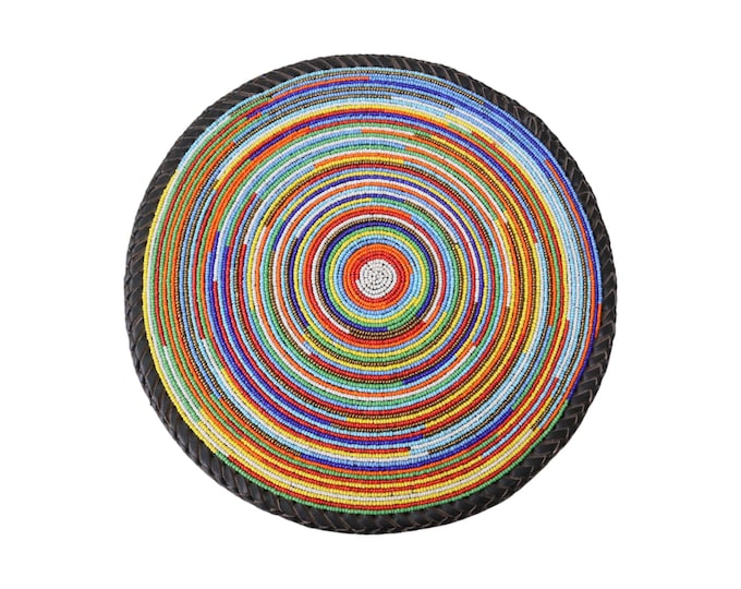 African Multi-Color Beaded Placemat | Vibrant Rainbow Ethnic Table Decor | Handmade