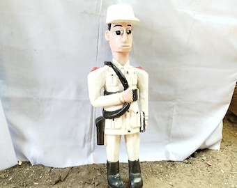 Handcarved Wooden Sculpture: African Colonial Figure, 23-inch