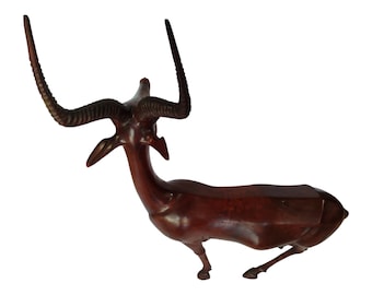 Hand-Carved Ebony Wood Antelope Figurine: African Wildlife Art Decor
