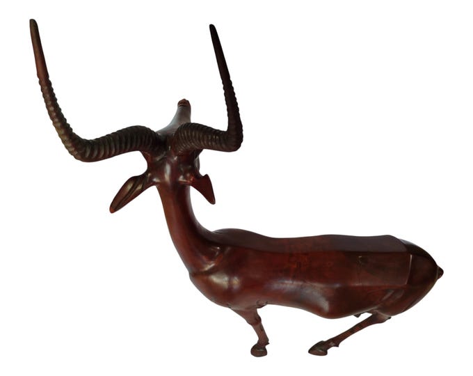 Hand-Carved Dark Red Ebony Wood Antelope Figurine - Elegant African Wildlife Art Decor-Table top console top Art