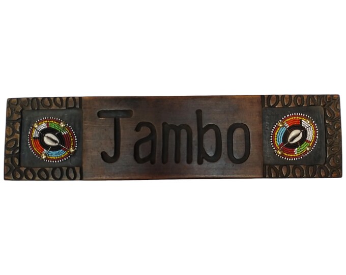 On sale! Hand-Carved Wooden "Jambo" Sign with Beaded Accents - African Home Decor |Traditional Decor|home decor