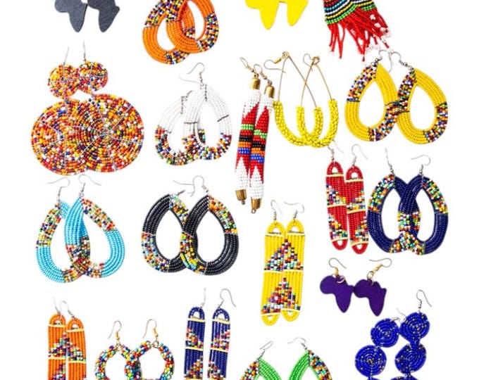 20 Pieces Beaded African Maasai | Women Earrings | Maasai Mara | Dangle