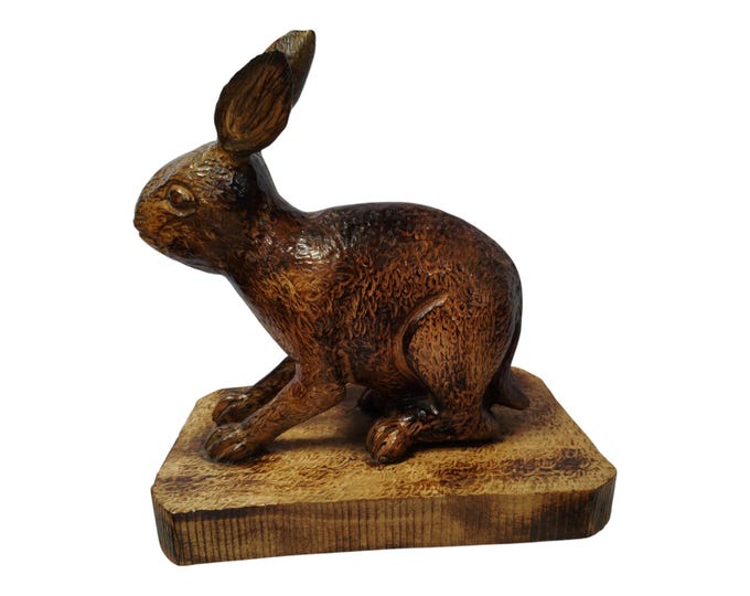 A Hand-Carved Jacaranda Wood Rabbit Sculpture on Base - Rustic Wildlife Art Decor- African Art Decor-Table top console top Art