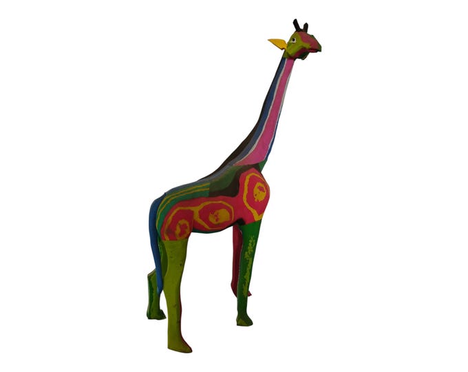 A  Hand Carved Colorful Rubber Giraffe Figurine African Art Decor Gift Collectible Handmade Display Decor Tribal Art