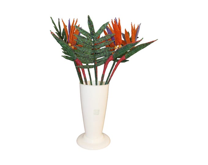 Handcrafted African Beaded Bird of Paradise Bouquet, Unique Permanent Tropical Flower Arrangement, Exotic Orange