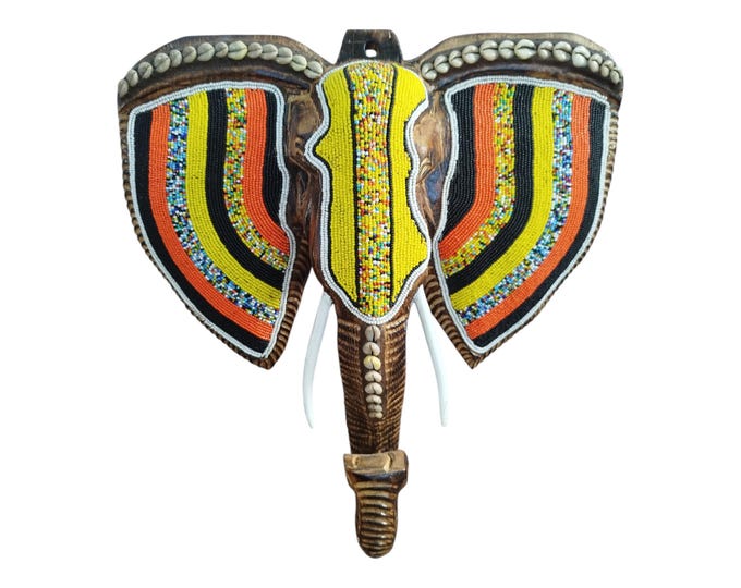 ON SALE!! Antique African Beaded Elephant Wall Mask with different colors of beads home decor African art