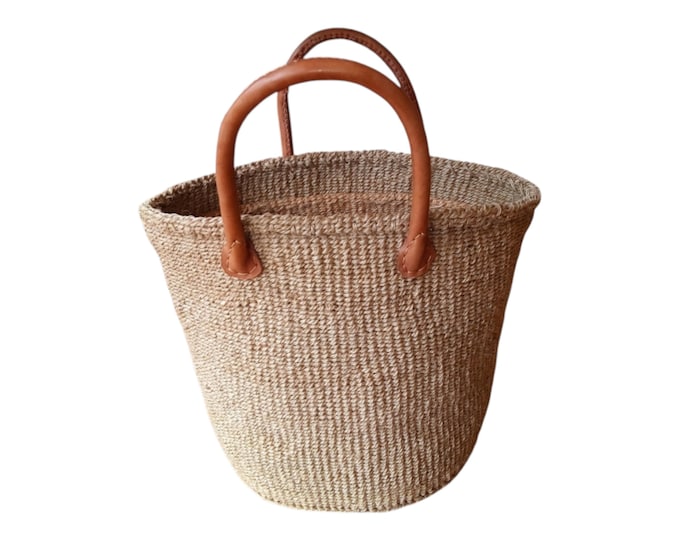 African Sisal Kiondo Hand bag Kiondo Beige Planter Handmade Valentines Gift African Decor Shopping Bag Laundry Basket Fibre Art