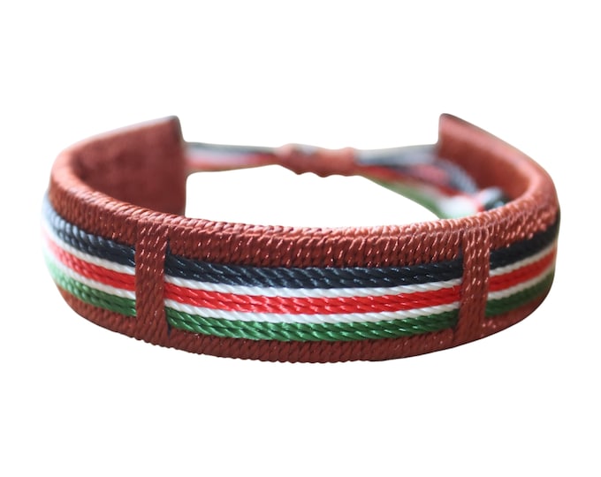 African Woven Striped Bracelet | Brown Thread Cuff with Kenyan Flag Colors | Handmade Tribal Accessory