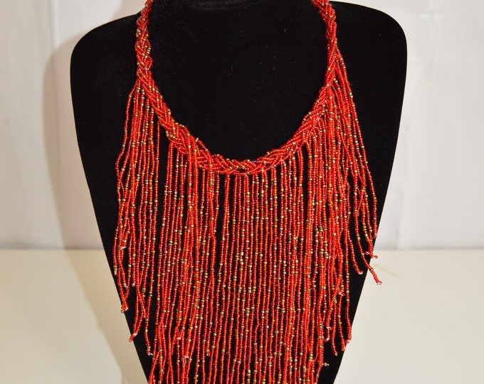 Beaded Red Gold African Necklace | Maasai Traditional | Gift for Her