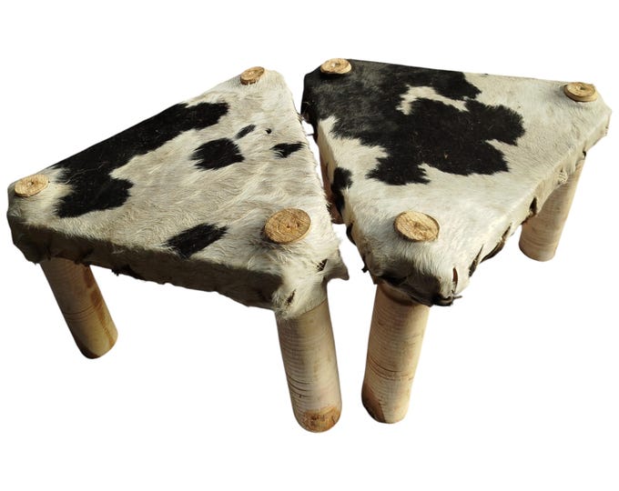 ON SALE! !Rustic Handcrafted Animal Skin Three-Leg Stool in a pair - Unique African Decor- African Art | home decor