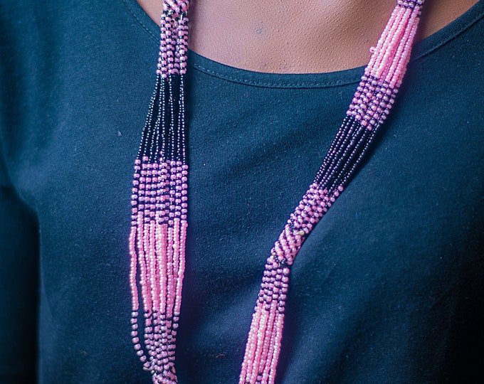 Pink Black Soft African Necklace | Maasai Traditional | Gift for Her
