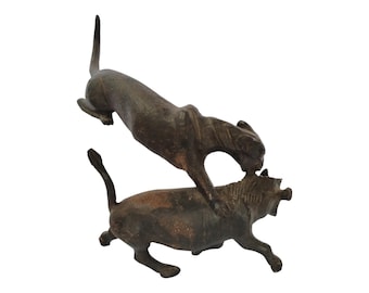 Bronze Leopard and Warthog Sculpture: Wildlife Art Decor