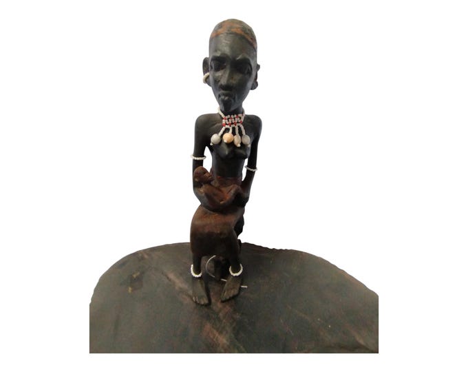 Hand-Carved African Maasai Mother and Child Figurine (African Art)