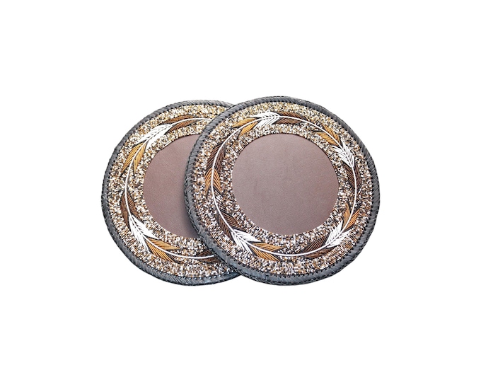Hand-Beaded African Leather Charger Plate: Maasai Decor