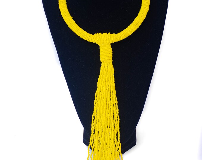 Beaded Yellow Tassel African Necklace | Maasai Traditional | Gift for Her