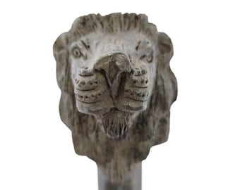 Hand-Carved Lion Head Walking Cane: African Hardwood Maasai Stick