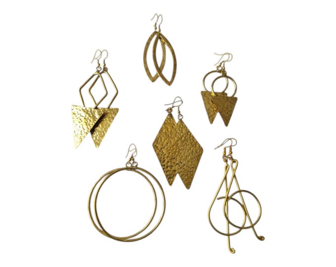 Wholesale African Brass Earrings Geometric Assorted Designs Triangle Diamond Circle Statement Artisan Handmade Look Ethnic Jewelry Bulk Lot