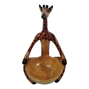 A Hand-Carved Wooden Giraffe Bowl Stand - Unique African Art Decor - Home Decor
