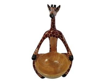 A Hand-Carved Wooden Giraffe Bowl Stand - Unique African Art Decor - Home Decor