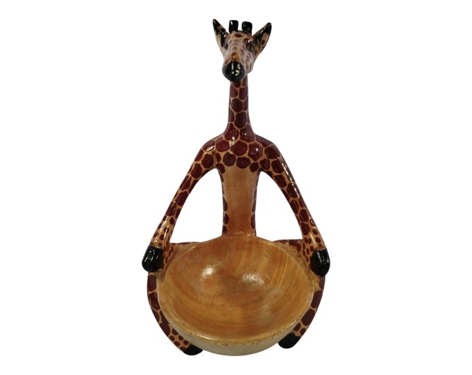 A Hand-Carved Wooden Giraffe Bowl Stand - Unique African Art Decor - Home Decor
