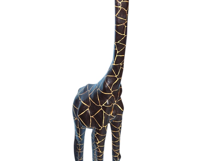 Hand Carved Rosewood Giraffe Statue: African Safari Floor Decor