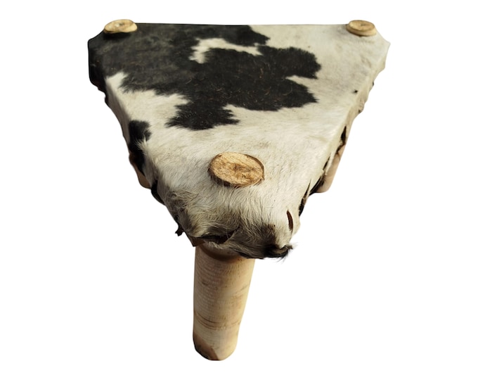 Rustic Handcrafted Animal Skin Three-Leg Stool - Unique African Decor- African Art | home decor