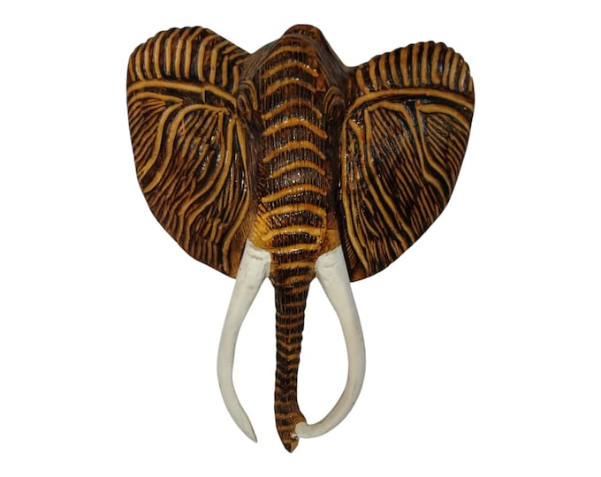 Hand-Carved Wooden Elephant Head Mask with Tusks - African Art Decor |Traditional Decor|home Decor
