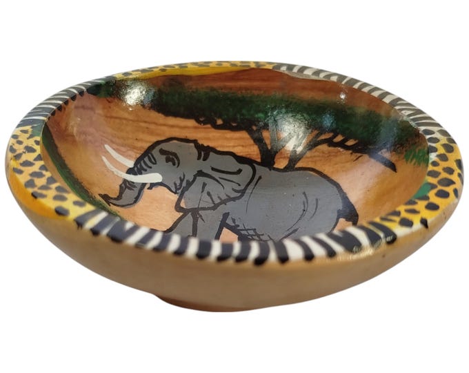 Hand-Painted Wooden Soup Bowl with Elephant Motif - African Art & Home Decor