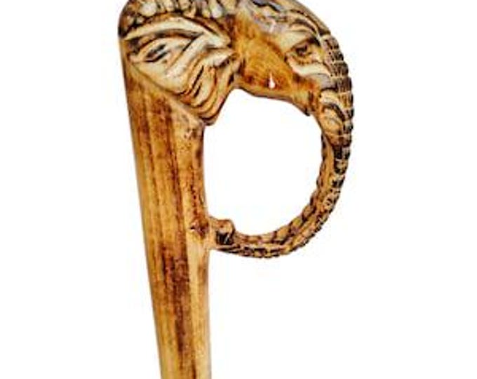 On Sale!! Hand-Carved Elephant Head Walking Cane: Smoked Jacaranda Wood Art Gentleman Royalty