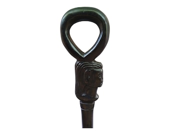 Hand Carved Ebony Lion Walking Stick: Rosewood Handle, African Art